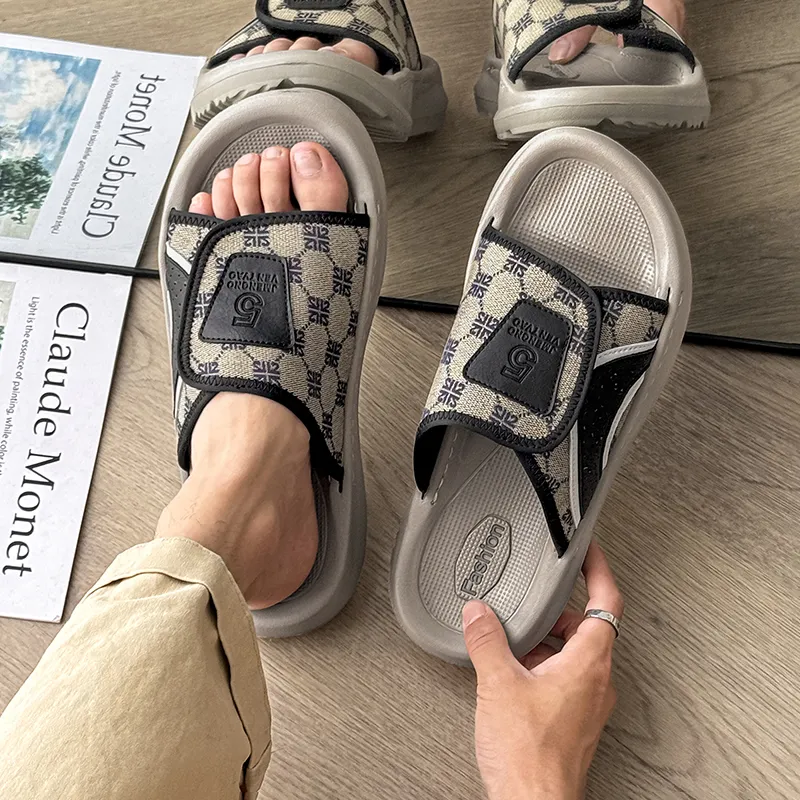 ΛOLUNKΛ Slip Resistant Abrasion Resistant Slide Slippers Men's Khaki-3