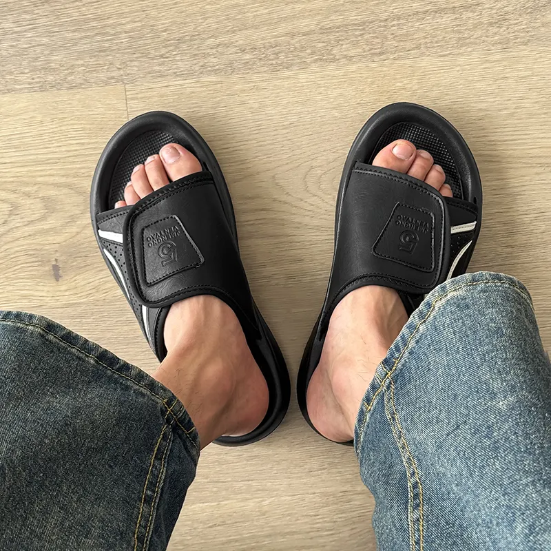 ΛOLUNKΛ Slip Resistant Abrasion Resistant Slide Slippers Men's Black-5