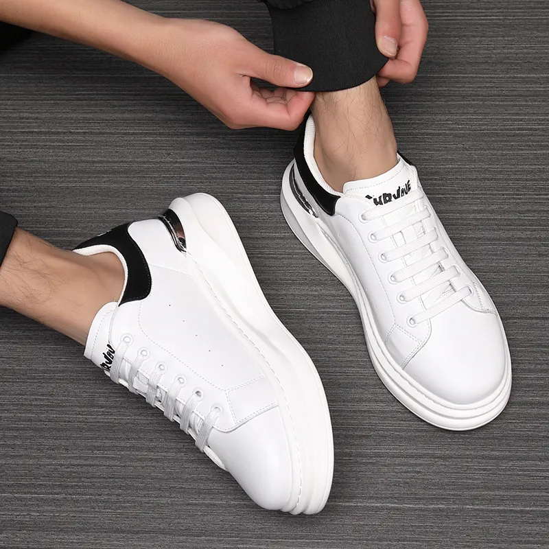 ΛOLUNKΛ Slip Resistant Water Resistant Height Increasing Low Top Skateboard Shoes Men's White-6