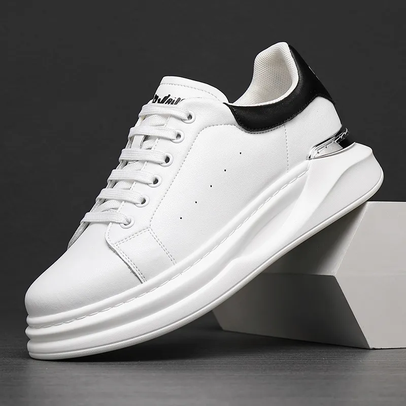 ΛOLUNKΛ Slip Resistant Water Resistant Height Increasing Low Top Skateboard Shoes Men's White-1
