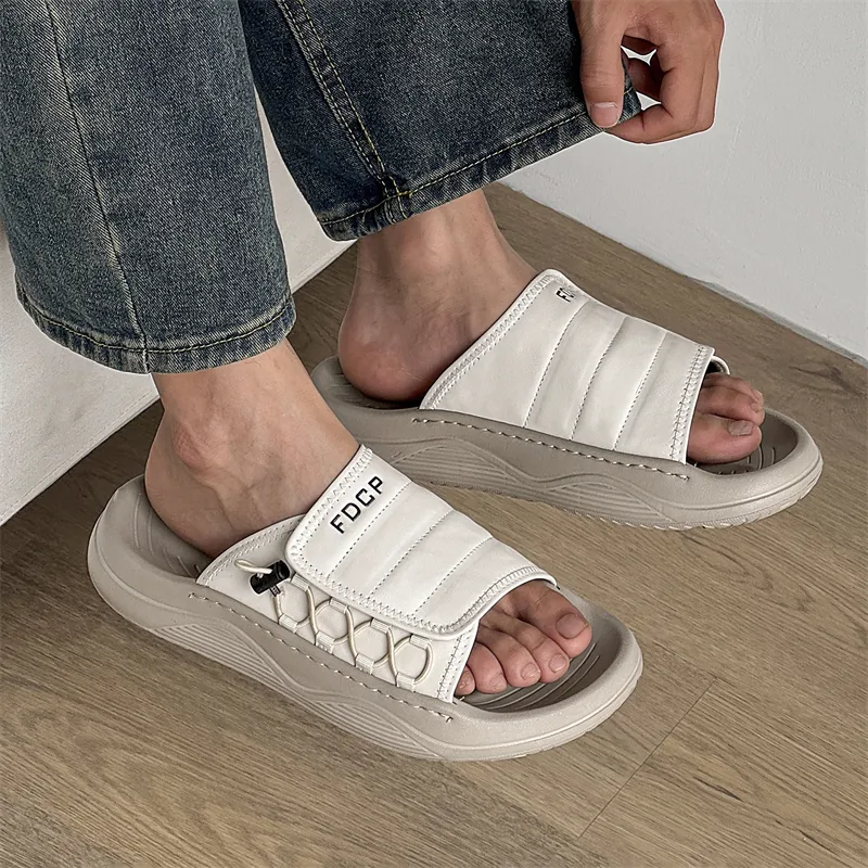 ΛOLUNKΛ Stitching Slip Resistant Odor Resistant Slide Slippers Men's-4