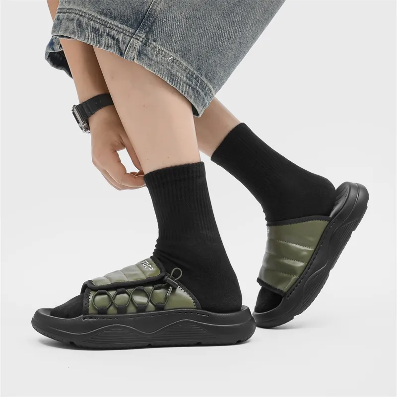 ΛOLUNKΛ Stitching Slip Resistant Odor Resistant Slide Slippers Men's-19