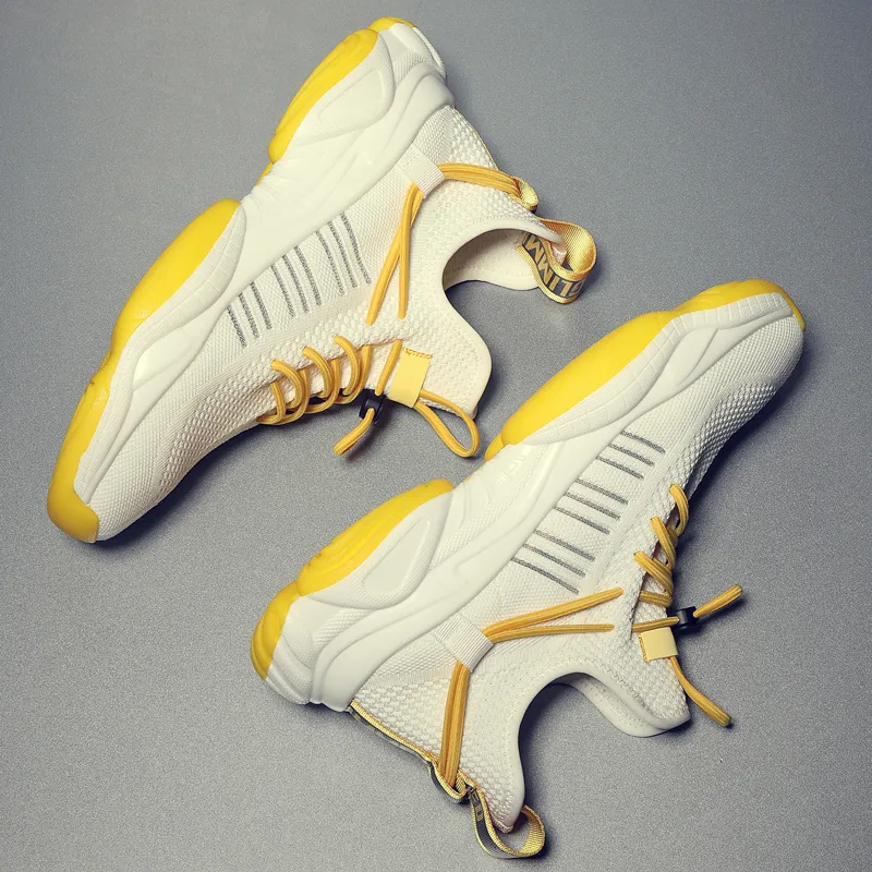 ΛOLUNKΛ Breathable Moisture Wicking Supportive Height Increasing Low Top Chunky Sneakers Men's Yellow With White Base-1