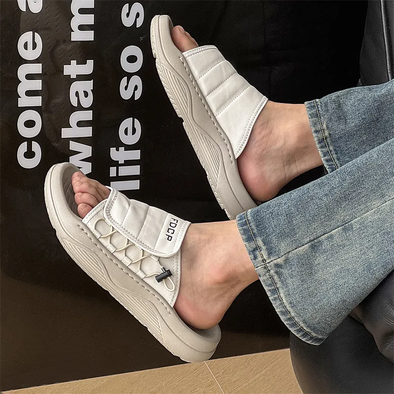 ΛOLUNKΛ Stitching Slip Resistant Odor Resistant Slide Slippers Men's-5