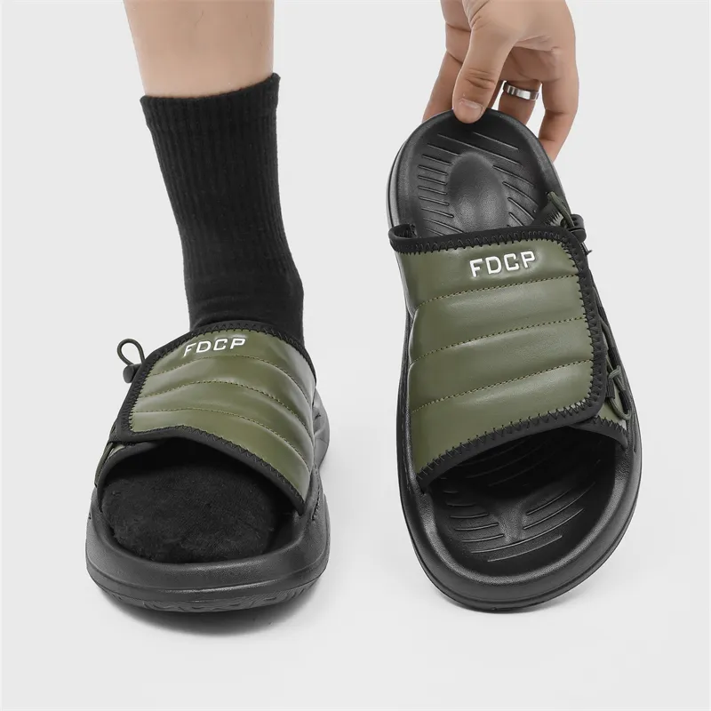 ΛOLUNKΛ Stitching Slip Resistant Odor Resistant Slide Slippers Men's-16