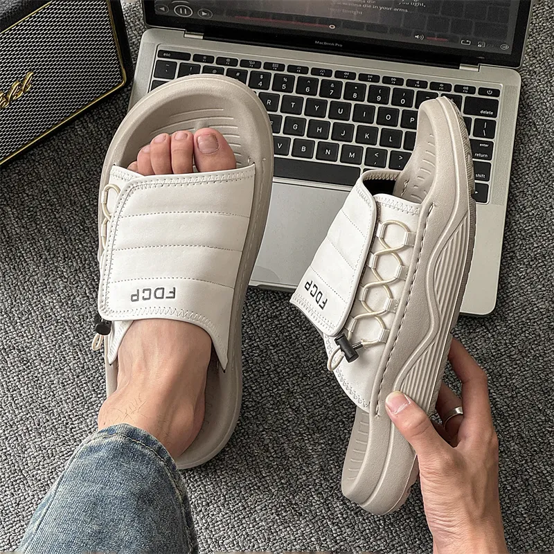 ΛOLUNKΛ Stitching Slip Resistant Odor Resistant Slide Slippers Men's-2