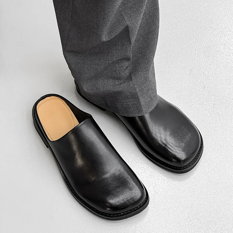 ΛOLUNKΛ Rubber Sole Abrasion Resistant Slip Resistant Closed Toe Slippers Unisex Black-2