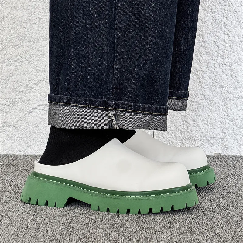 ΛOLUNKΛ Rubber Sole Stitching Abrasion Resistant Slip Resistant Closed Toe Slippers Men's-3