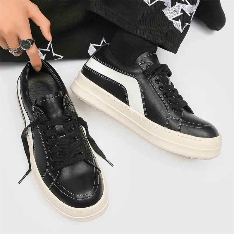 ΛOLUNKΛ Height Increasing Abrasion Resistant Slip Resistant Low Top Skateboard Shoes Men's Black-3