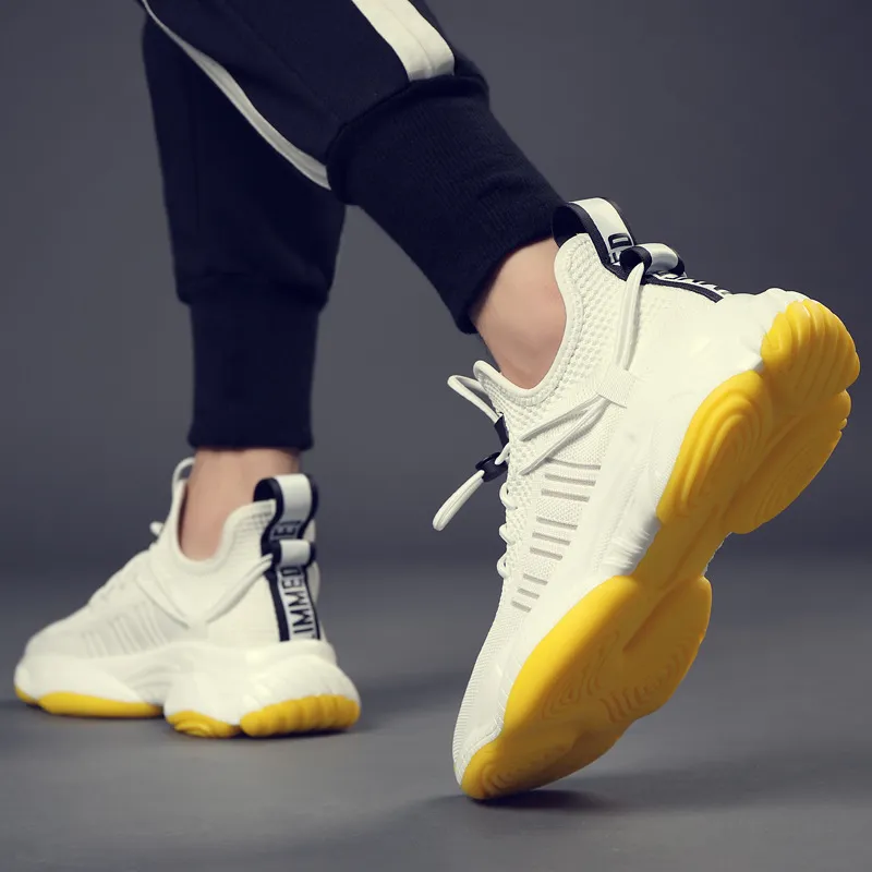 ΛOLUNKΛ Breathable Moisture Wicking Supportive Height Increasing Low Top Chunky Sneakers Men's Yellow With White Base-6