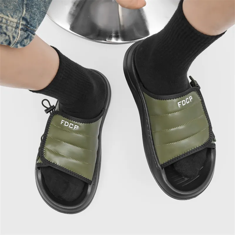ΛOLUNKΛ Stitching Slip Resistant Odor Resistant Slide Slippers Men's-17