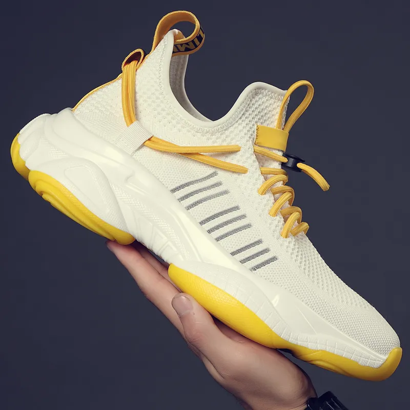 ΛOLUNKΛ Breathable Moisture Wicking Supportive Height Increasing Low Top Chunky Sneakers Men's Yellow With White Base-3