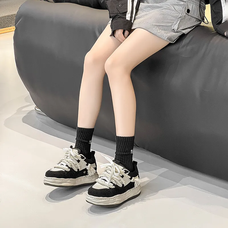Ignition Anti Slip And Wear Resistant Height Increasing Low Top Casual Shoes Unisex Black White-5