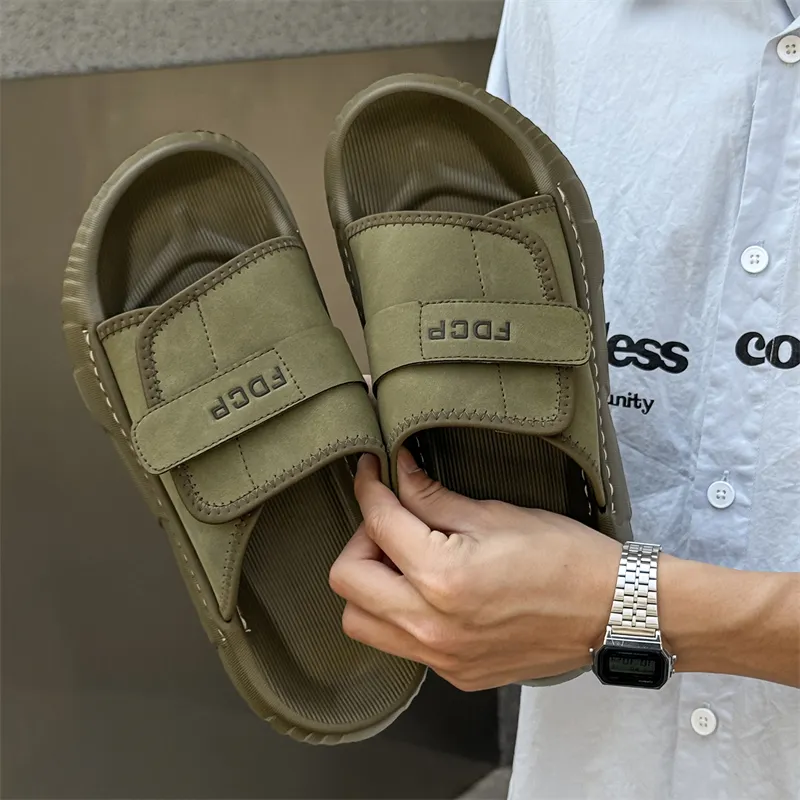 Ignition Rubber Sole Stitching Slip Resistant Abrasion Resistant Slide Slippers Men's Olive Green-4