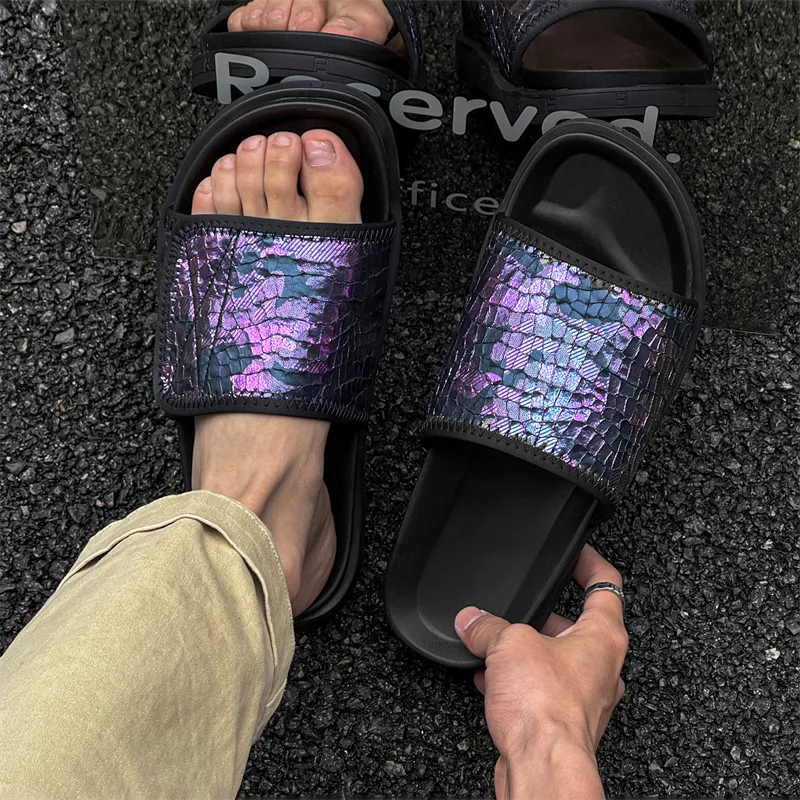 Ignition Stitching Odor Resistant Quick Dry Slide Slippers Men's Purple-2