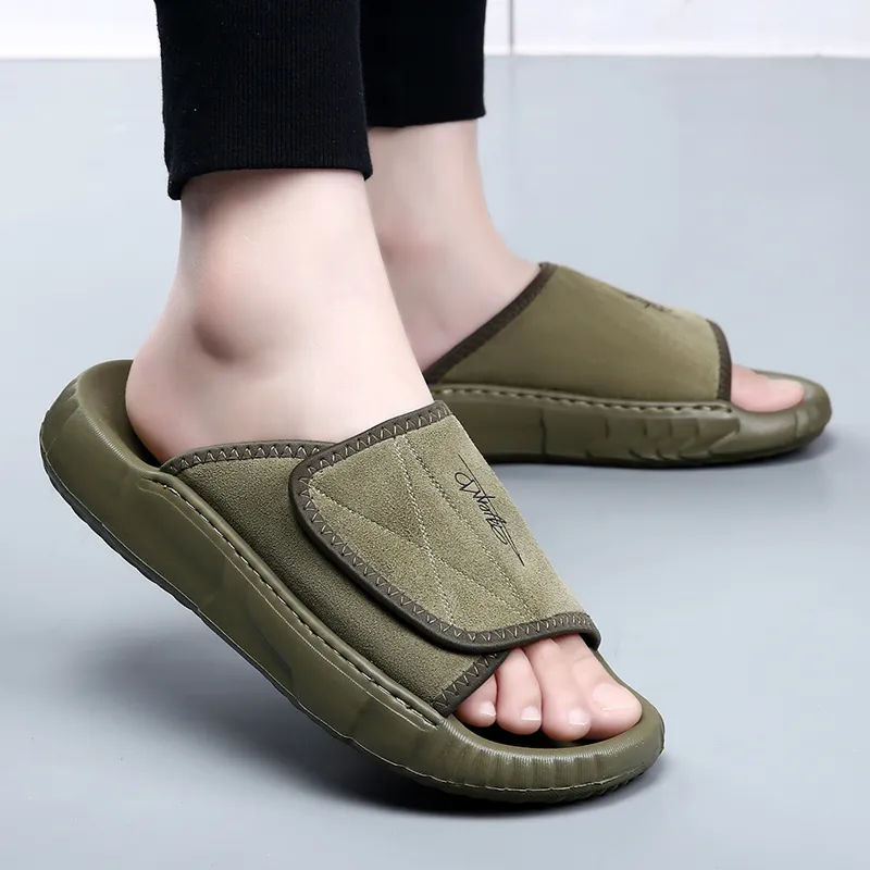 Ignition Stitching Slip Resistant Abrasion Resistant Slide Slippers Men's Green-3