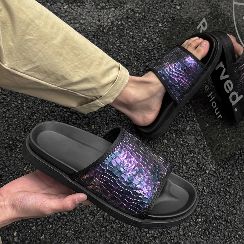 Ignition Stitching Odor Resistant Quick Dry Slide Slippers Men's Purple-3