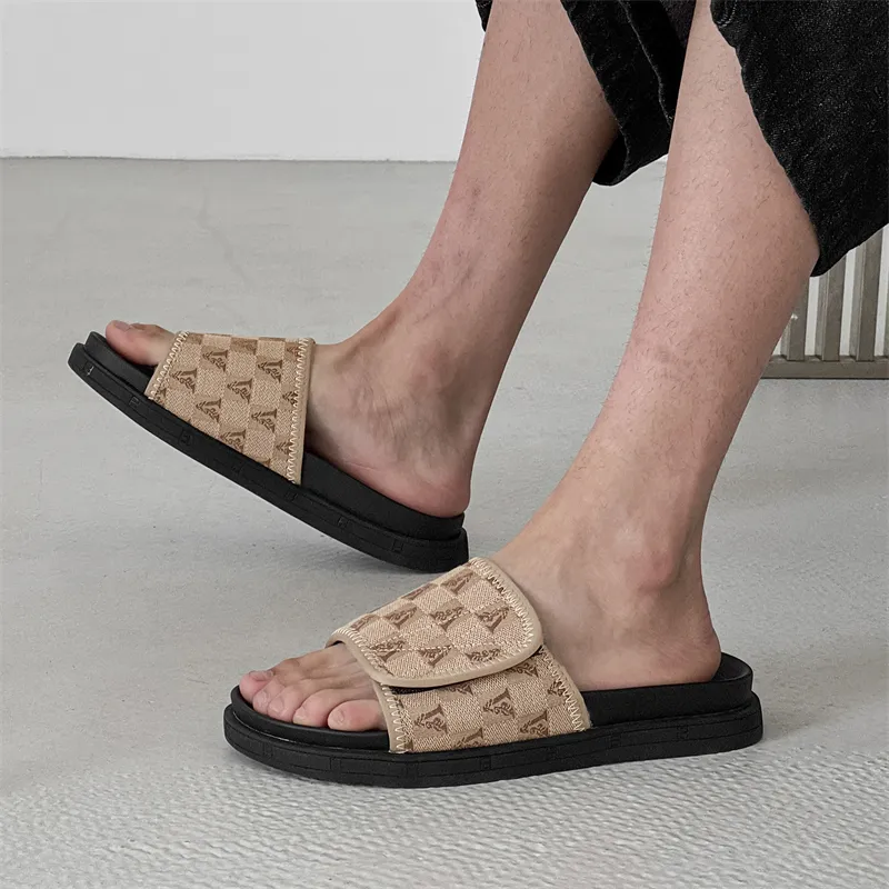 Ignition Stitching Slip Resistant Slide Slippers Men's Khaki-3