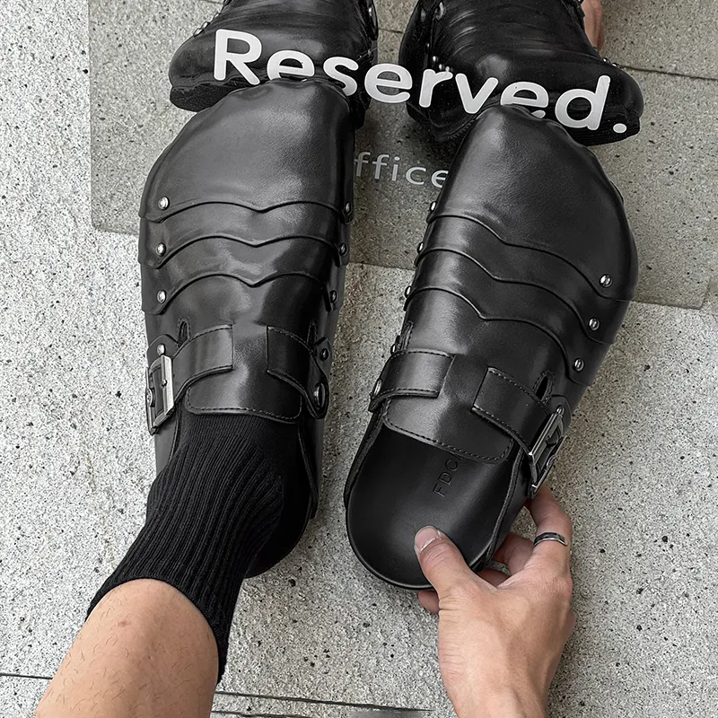 Ignition Rubber Sole Stud Stitching Abrasion Resistant Slip Resistant Closed Toe Slippers Unisex Black-2