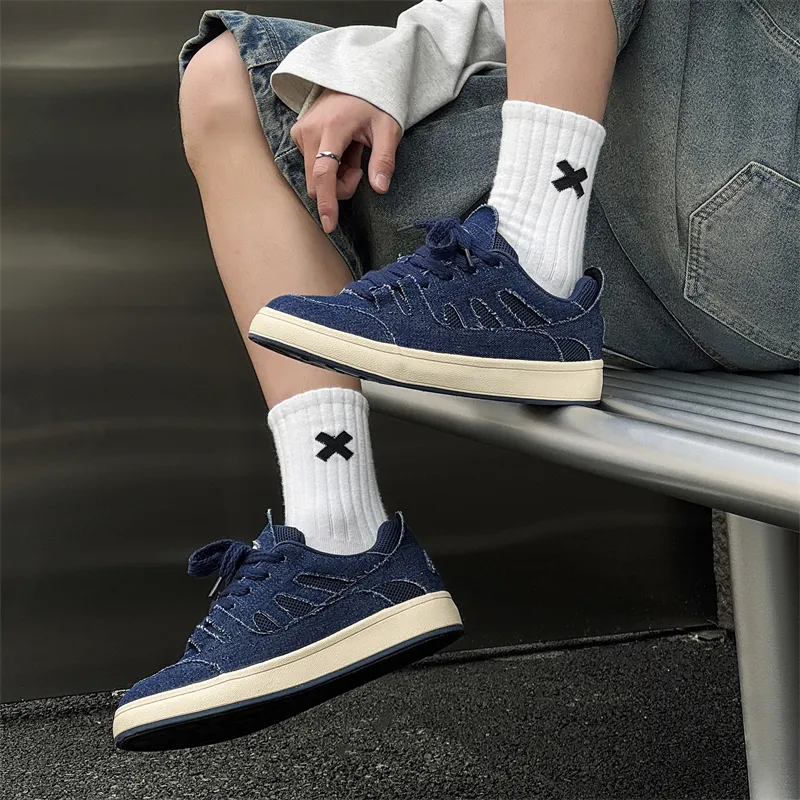 Ignition Lightweight And Breathable Low Top Skateboard Shoes Men's Denim Blue-4