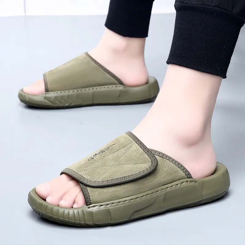 Ignition Stitching Slip Resistant Abrasion Resistant Slide Slippers Men's Green-1