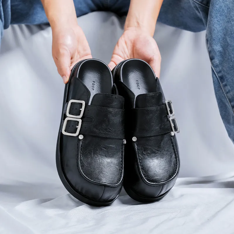 Ignition Rubber Sole Abrasion Resistant Slip Resistant Closed Toe Slippers Unisex Black-2