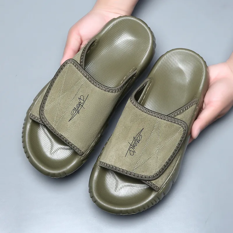 Ignition Stitching Slip Resistant Abrasion Resistant Slide Slippers Men's Green-5