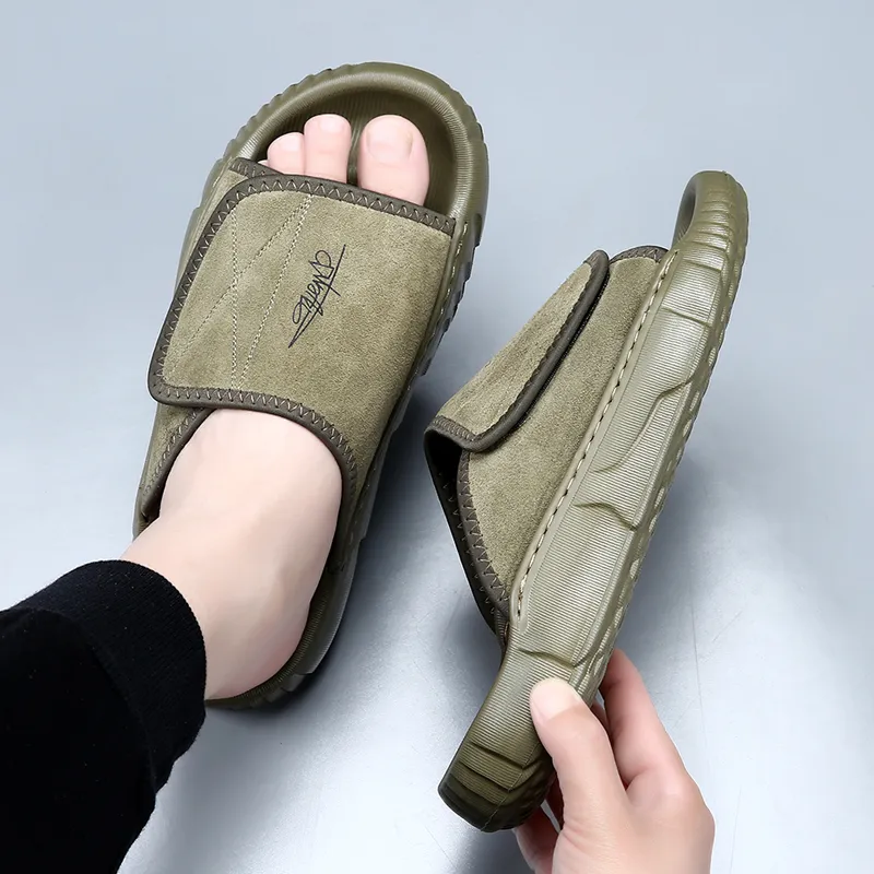 Ignition Stitching Slip Resistant Abrasion Resistant Slide Slippers Men's Green-6