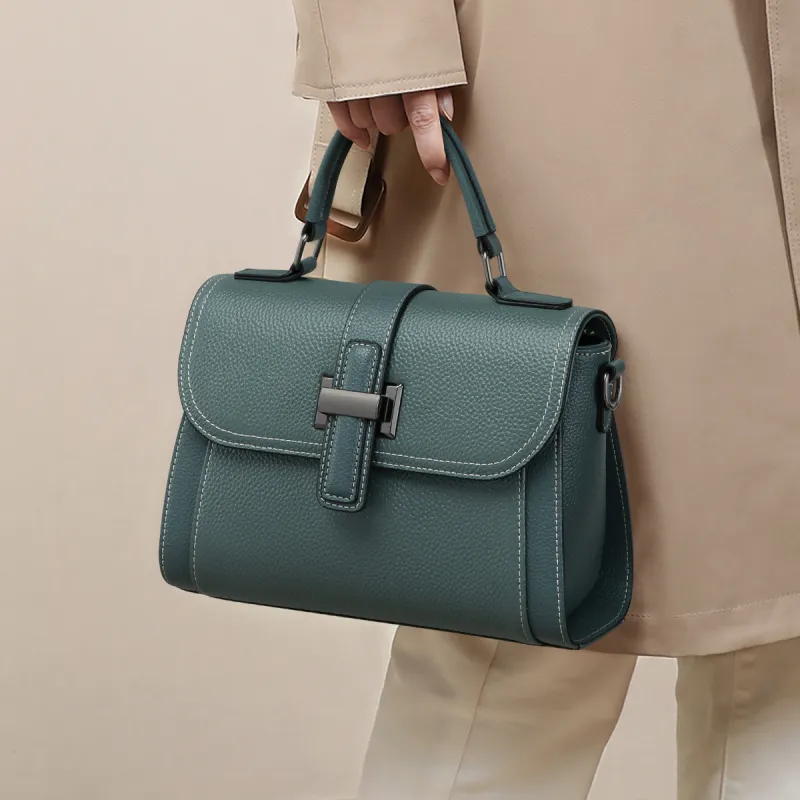 MILLIE'S Cow Leather Patchwork Synthetic Leather Shoulder Bag Crossbody Bag Medium Size Women's Light Blue/Black/Coffee-2