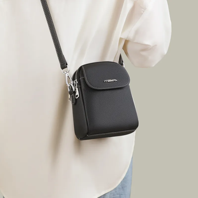 MILLIE'S Cow Leather With Synthetic Leather Shoulder Bag, Crossbody Bag, Shoulder Bag Regular Women's Black/Pearl White-1