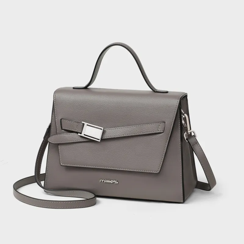 MILLIE'S Cow Leather Patchwork Synthetic Leather Handbags Shoulder Bag Crossbody Bag Regular Women's Gray/Black-3