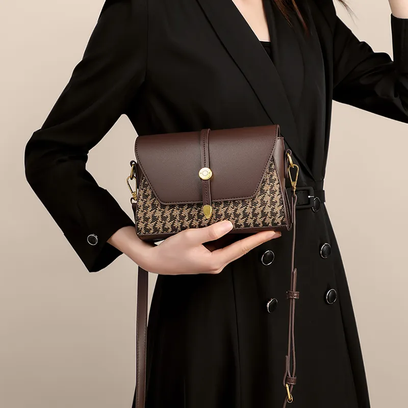 MILLIE'S Synthetic Leather, Textile Mosaic Crossbody Bag, Shoulder Bag Regular Women's Coffee-4