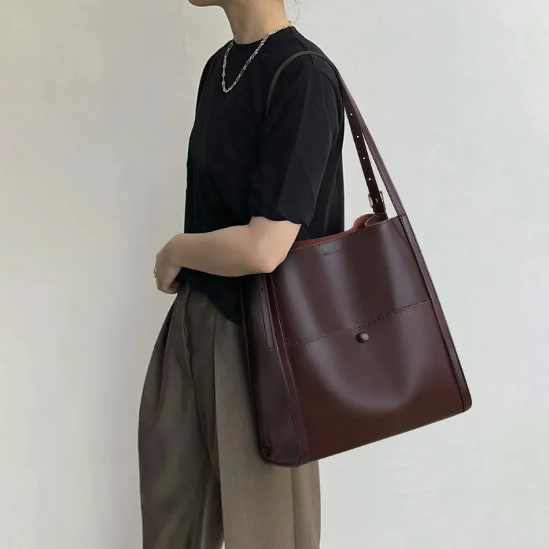MILLIE'S Cow Leather Tote Shopping Bag Underarm Shoulder Bag Regular Women's Lilac-1