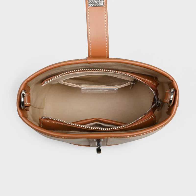 MILLIE'S Cow Leather Bucket Bag, Shoulder Bag, Crossbody Bag Regular Women's White & Brown-5