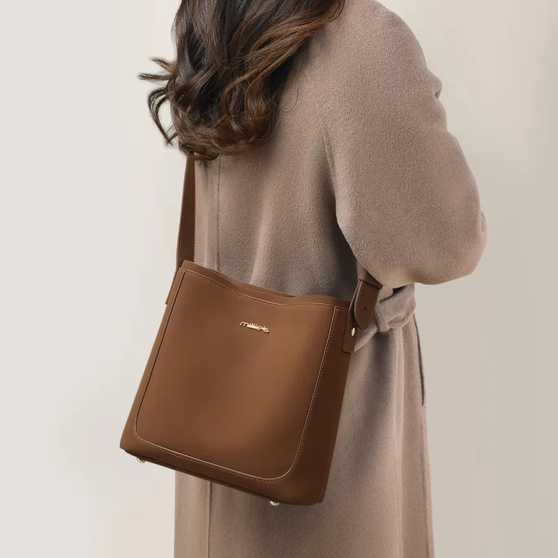 MILLIE'S Cow Leather Crossbody Bag Regular Women's Coffee/Cream Apricot-2