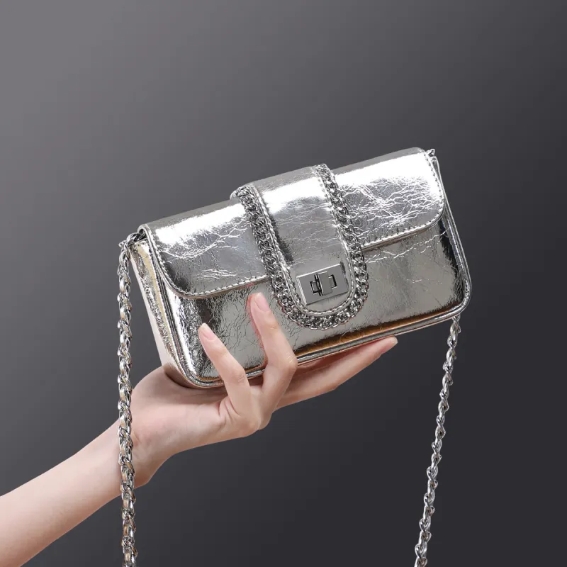 MILLIE'S Cow Leather Shoulder Bag Crossbody Bag Small Square Bag Women's Silver/Black-2