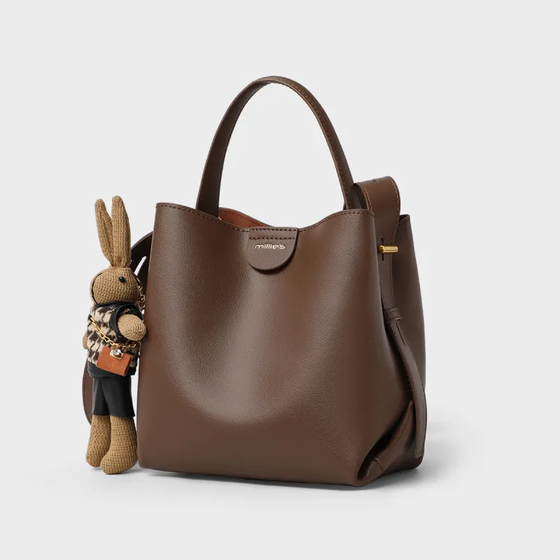 MILLIE'S Cow Leather Handbag Bucket Bag Regular Women's Tea Brown/Coffee Brown-8