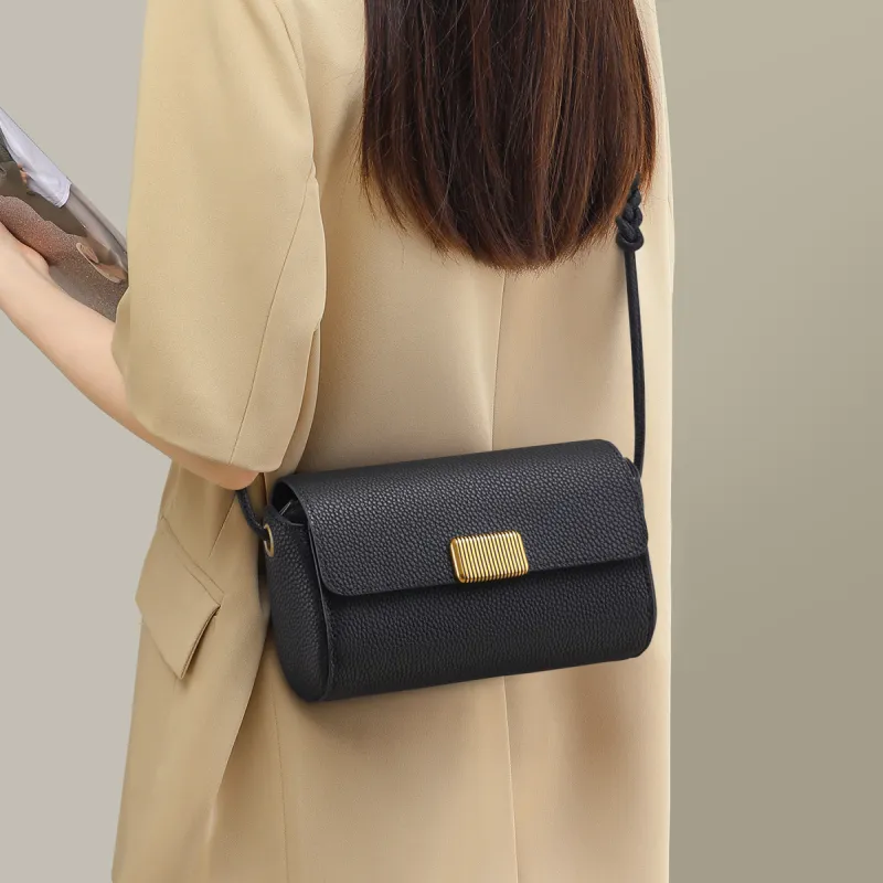 MILLIE'S Cow Leather Shoulder Bag, Crossbody Bag, Small Square Bag, Pillow Bag Regular Women's Black-1