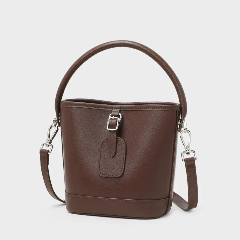 MILLIE'S Cow Leather Shoulder Bag, Crossbody Bag, Handbag, Bucket Bag Regular Women's Ecru/Coffee-9