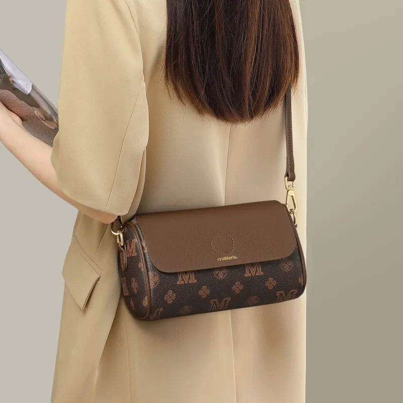 MILLIE'S Cow Leather Underarm Shoulder Bag, Crossbody Bag, Cylinder Bag Regular Women's Ecru/Khaki Brown-7