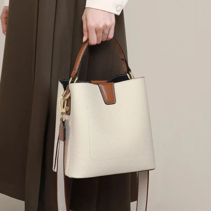 MILLIE'S Cow Leather Shoulder Bag, Crossbody Bag, Handbag Regular Women's Ecru/Caramel-2