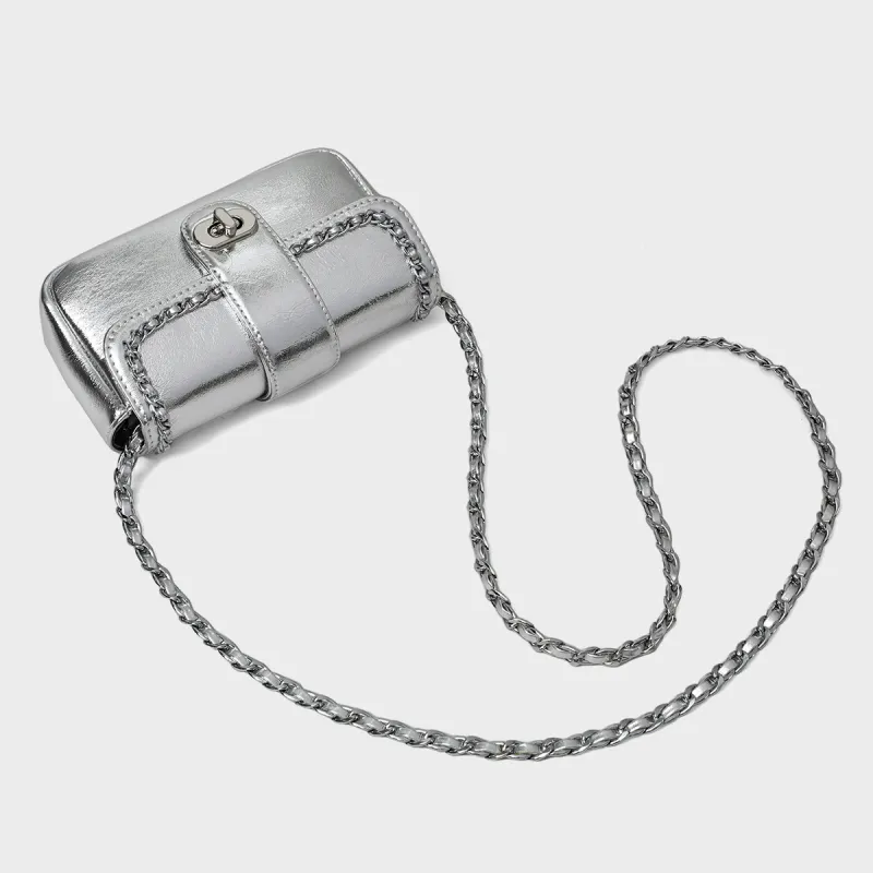 MILLIE'S Cow Leather Patchwork Synthetic Leather One Shoulder Chain Saddle Bag Crossbody Bag Regular Women's Silver-5