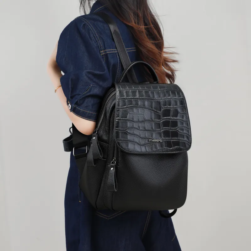MILLIE'S Cow Leather Backpack Regular Women's Black-1