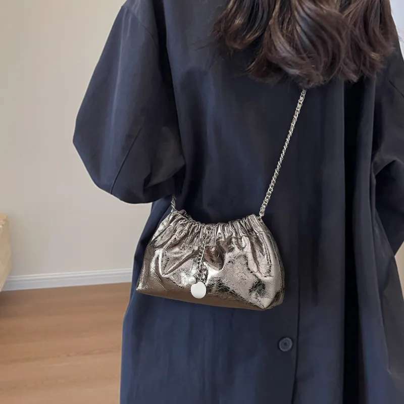 MILLIE'S Cow Leather Patchwork Synthetic Leather Shoulder Bag Women's Gunmetal-2