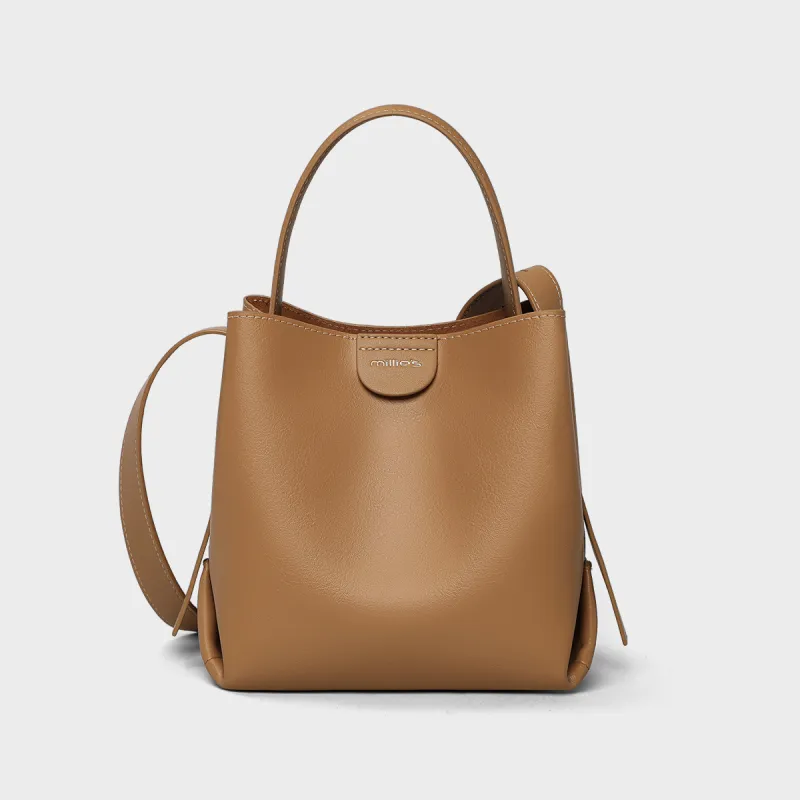 MILLIE'S Cow Leather Handbag Bucket Bag Regular Women's Tea Brown/Coffee Brown-2