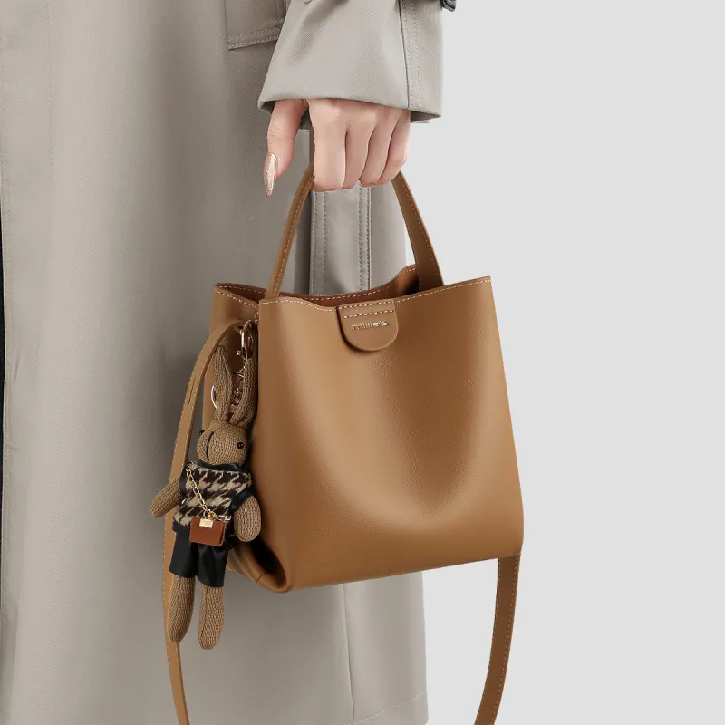 MILLIE'S Cow Leather Handbag Bucket Bag Regular Women's Tea Brown/Coffee Brown-1