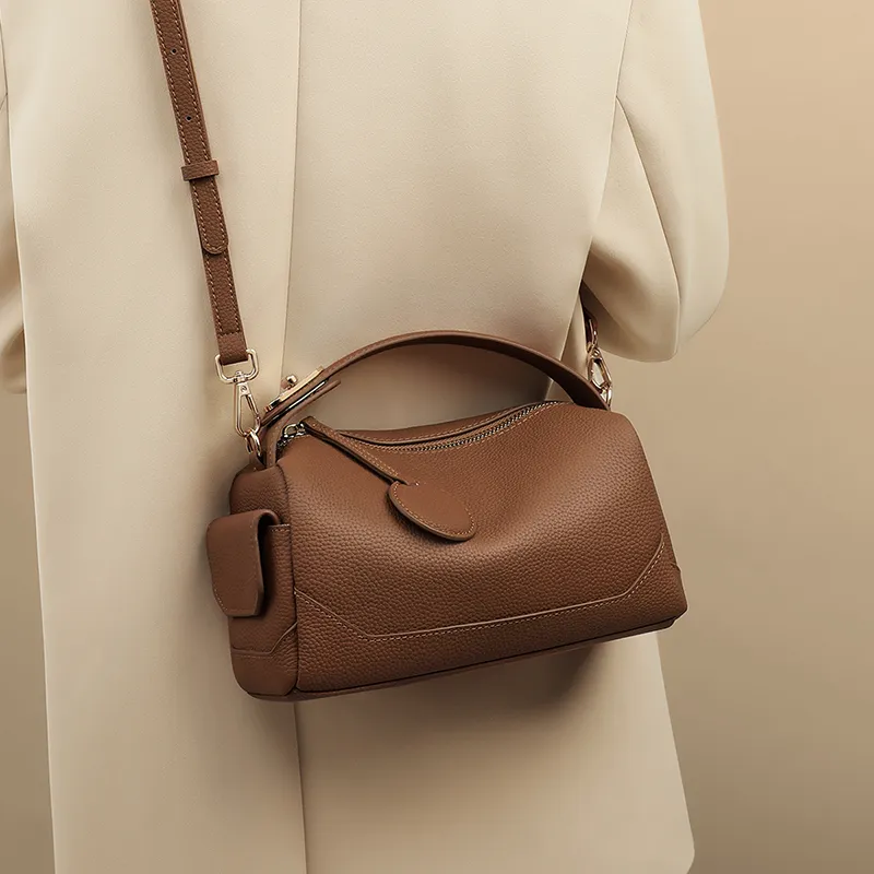 MILLIE'S Cow Leather Patchwork Synthetic Leather Handbags Shoulder Bag Crossbody Bag Regular Women's Dark Brown/White-1