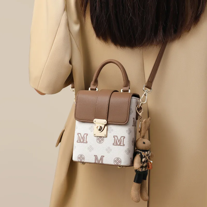 MILLIE'S Synthetic Leather Handbag, Shoulder Bag, Crossbody Bag, Cell Phone Pouch Regular Women's Ecru & Brown-1