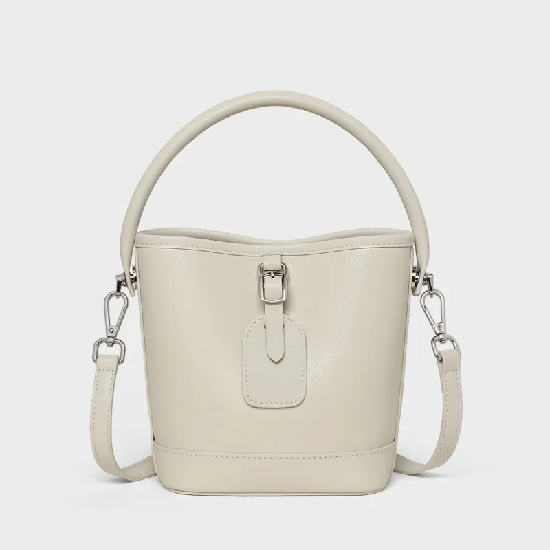 MILLIE'S Cow Leather Shoulder Bag, Crossbody Bag, Handbag, Bucket Bag Regular Women's Ecru/Coffee-3