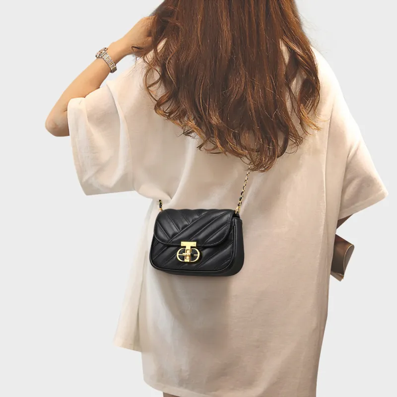 MILLIE'S Cow Leather Commute Small Square Bag, Shoulder Bag, Crossbody Bag Regular Women's White/Black-7